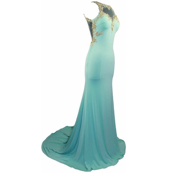 Spandex SHEER Embroidery Sequins Lace bodice Long Evening Gown prom dress - Picture 2 of 5